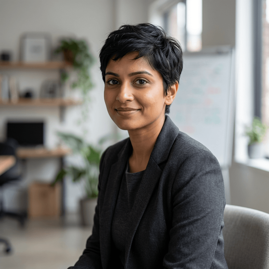 Maya R. in a bright modern office