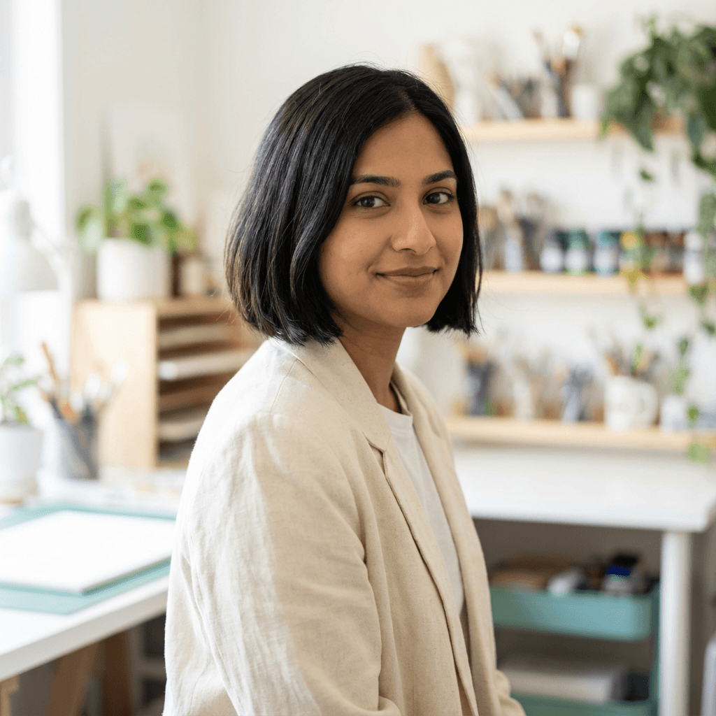 Aisha K. working in a creative studio
